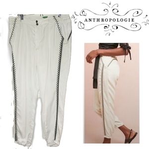 ANTHROPOLOGIE- Cream Joggers w/embroidery, Size L